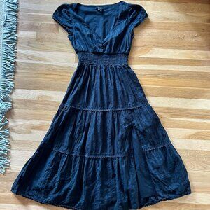 PAIGE Short Sleeve Tiered Midi Dress w/ Slit